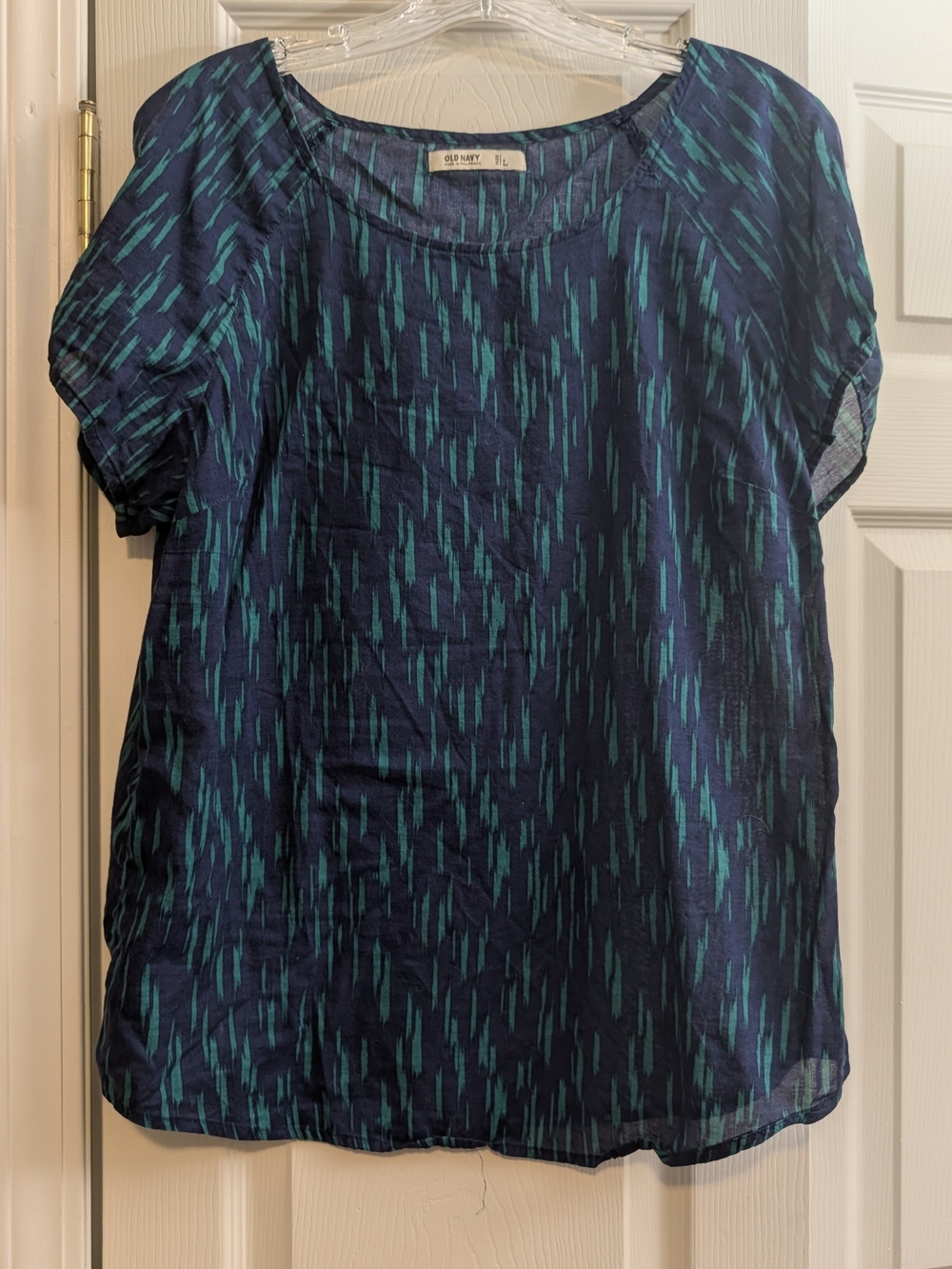 Old Navy Navy and Teal Short-Sleeve Blouse